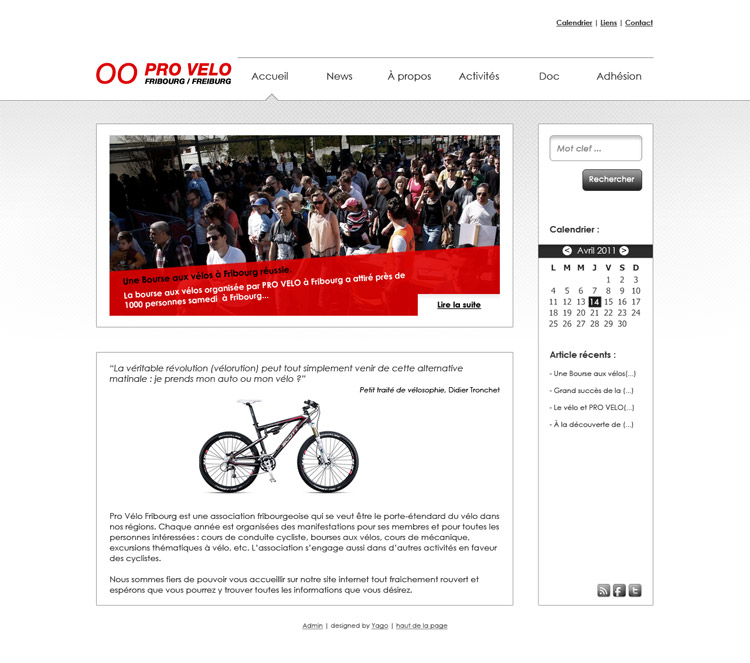 Pro Velo, maquette web