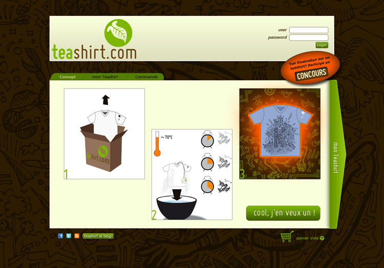 Teashirt, maquette du site