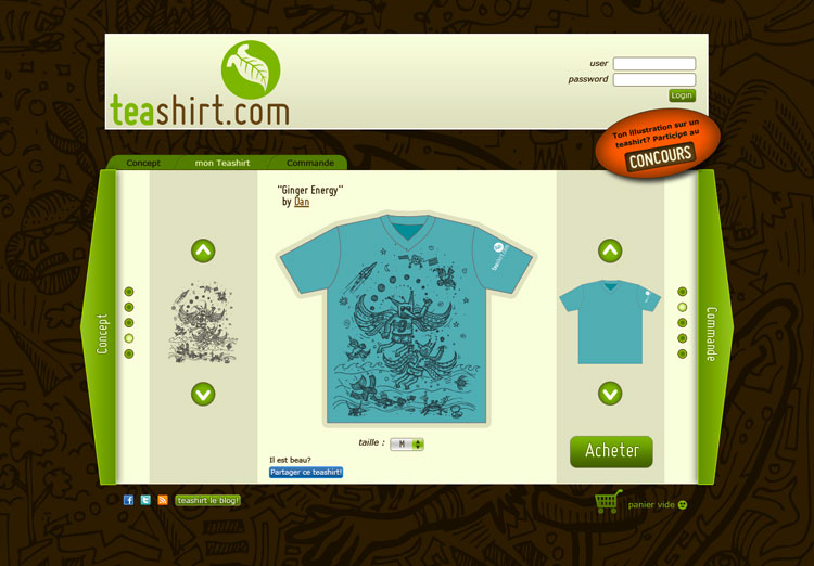 Teashirt, maquette du site